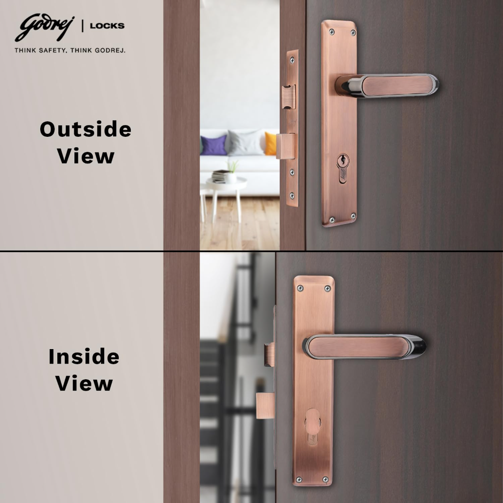 Godrej Mortise Lock|Handle Lock Set for Main & Internal Door of Home & Offices|NEH 21|Black Antique Finish|8 inch Lockbody|60 mm Cylinder Key from outside knob from inside & 3 Keys|5 Years Warranty